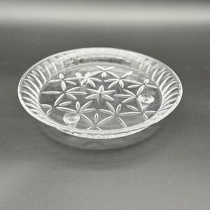 Vintage Clear Pressed Glass Three Footed Serving Dish Starburst Pattern 10"